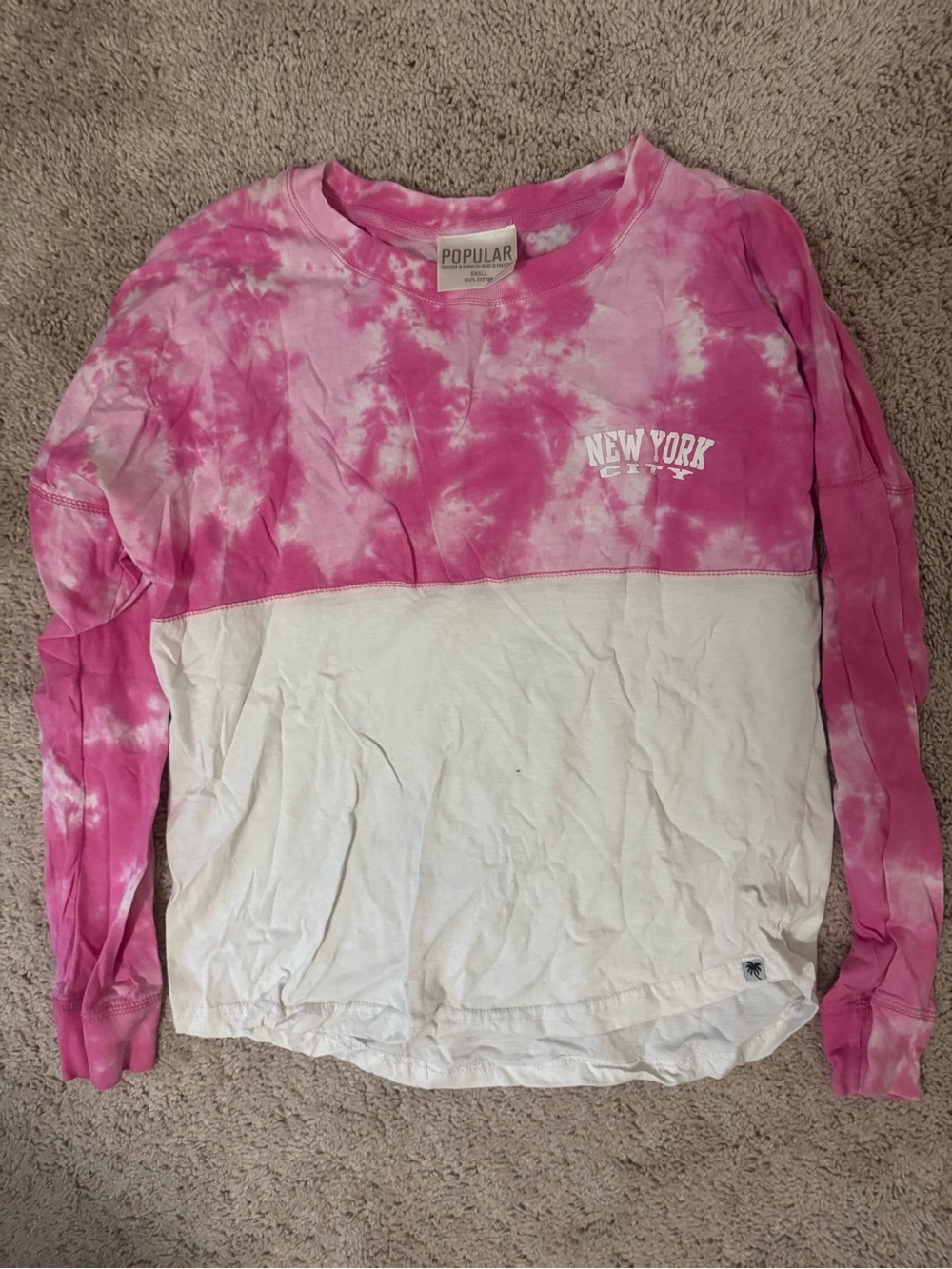 Pink & White Tie-Dye New York Long-Sleeve Top